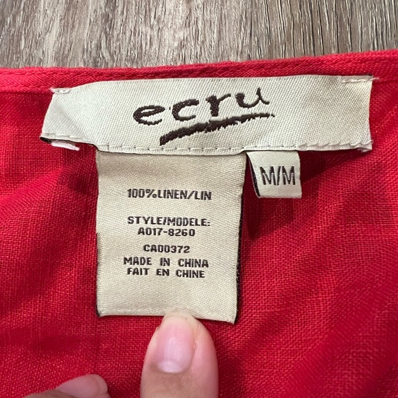 Ecru 100% Linen Red Cardigan - Picture 3 of 12